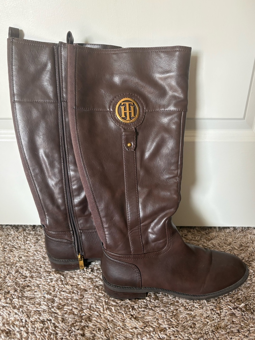Tommy Hilfiger Dark Brown Leather Knee-High Riding Boots
